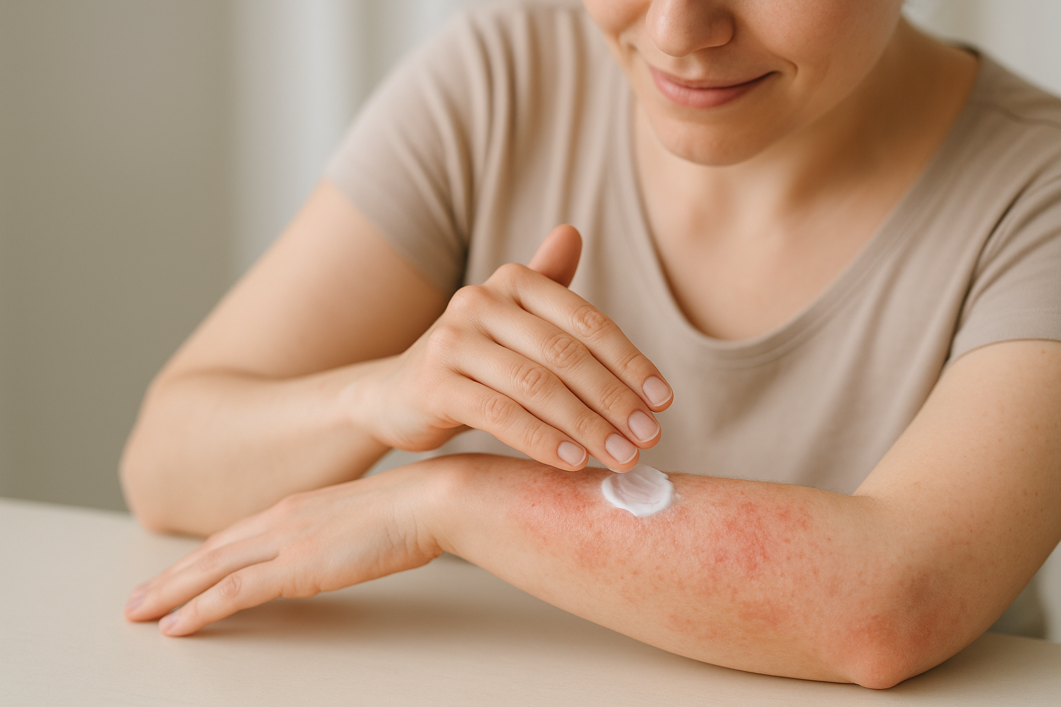 person putting a cream to take care of their skin eczema